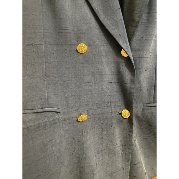 Vintage Silkland 100% Silk Navy Blue Blazer Gold Buttons Oversized Fit Size 14 - Picture 4 of 16